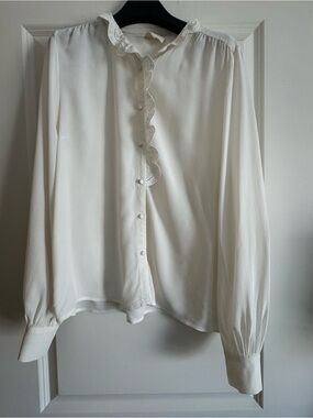 Sézane Chlo Shirt Size 44 White Lace Trim Button Front Blouse